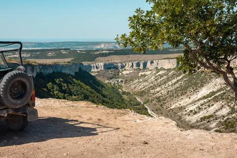 The view from the observation deck in Chufut-Kale. Bakhchisarai.Crimea. Stock Photos