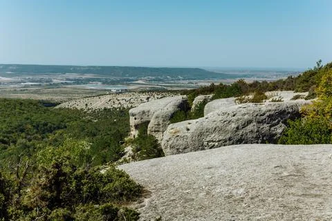 The view from the observation deck in Chufut-Kale. Bakhchisarai.Crimea. Stock Photos