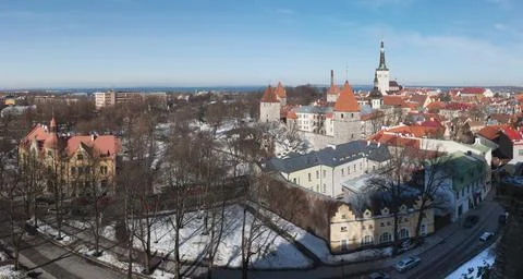 View from the observation deck on the city in the spring day Stock Photos