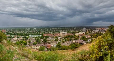 View from the observation deck of Pyatigorsk on cloudy autumn day. Clouds o.. Stock Photos