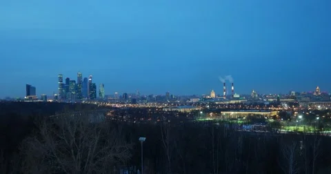 The view from the observation deck on the Sparrow hills on the evening Moscow Stock Footage 67396422