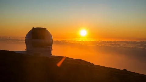 View Of Observatories From Top Of Roque De Los Muchachos, La Palma Stock Footage 118303519