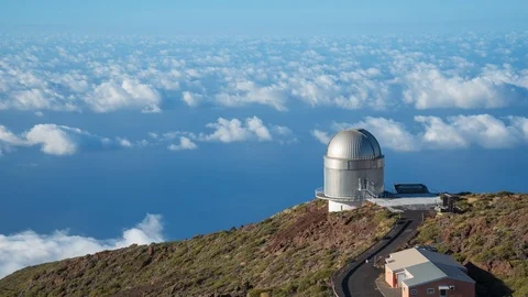 View Of Observatories From Top Of Roque De Los Muchachos, La Palma Stock Footage 118303747