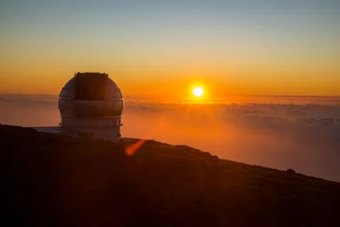 View Of Observatories From Top Of Roque De Los Muchachos, La Palma Foto stock