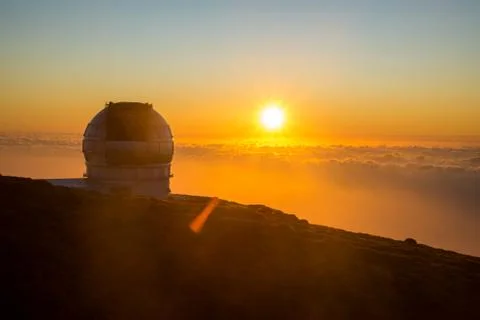 View Of Observatories From Top Of Roque De Los Muchachos, La Palma Stock Photos