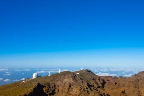 View Of Observatories From Top Of Roque De Los Muchachos, La Palma Stock Photos