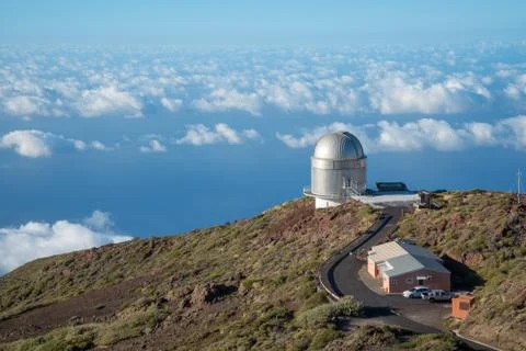 View Of Observatories From Top Of Roque De Los Muchachos, La Palma Stock Photos