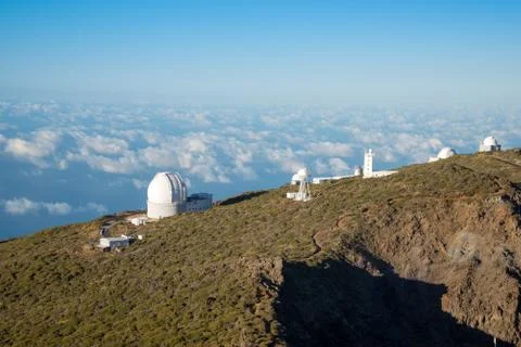 View Of Observatories From Top Of Roque De Los Muchachos, La Palma Stock Photos