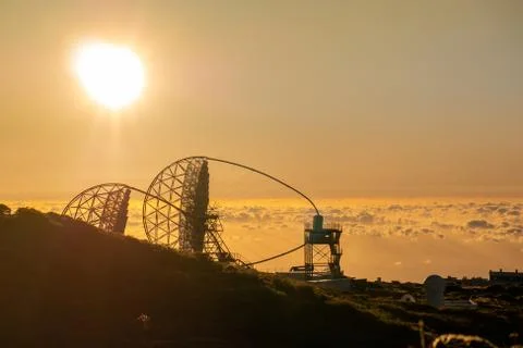 View Of Observatories From Top Of Roque De Los Muchachos, La Palma Stock Photos