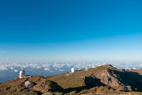 View Of Observatories From Top Of Roque De Los Muchachos, La Palma Stock Photos