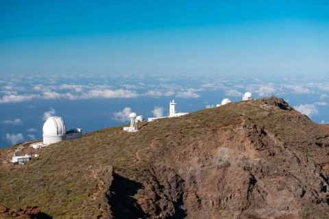 View Of Observatories From Top Of Roque De Los Muchachos, La Palma Stock Photos
