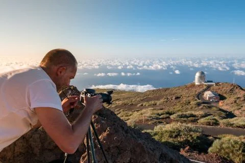 View Of Observatories From Top Of Roque De Los Muchachos, La Palma Stock Photos