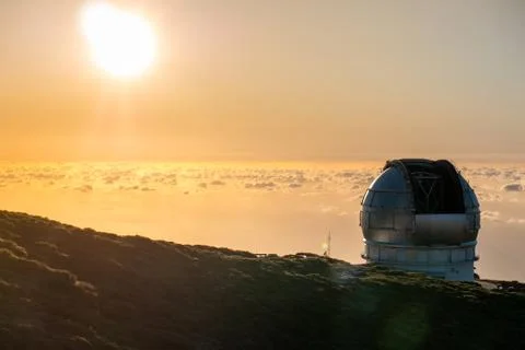 View Of Observatories From Top Of Roque De Los Muchachos, La Palma Stock Photos