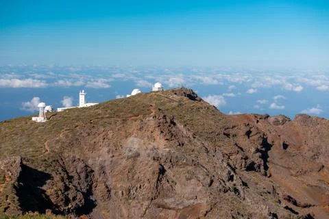 View Of Observatories From Top Of Roque De Los Muchachos, La Palma Stock Photos