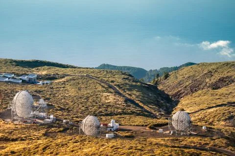 View Of Observatories From Top Of Roque De Los Muchachos, La Palma Stock Photos