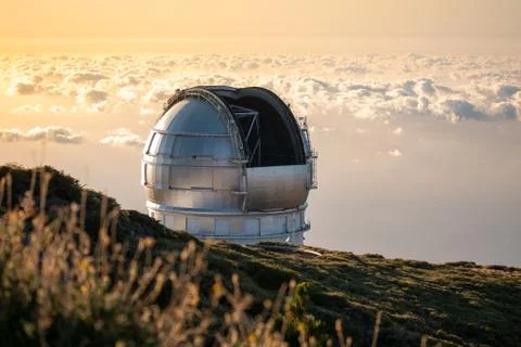 View Of Observatories From Top Of Roque De Los Muchachos, La Palma Stock Photos