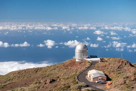 View Of Observatories From Top Of Roque De Los Muchachos, La Palma Stock Photos