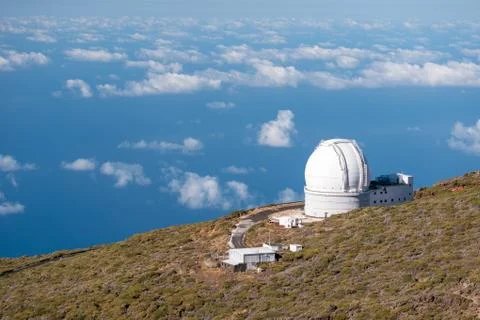 View Of Observatories From Top Of Roque De Los Muchachos, La Palma Stock Photos