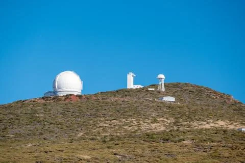 View Of Observatories From Top Of Roque De Los Muchachos, La Palma Stock Photos