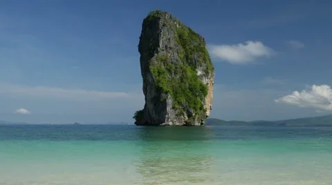 View to the ocean and beautiful cliff island from Poda beach Stock Footage 61460873