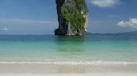 View to the ocean and beautiful cliff island from Poda beach Video stock 64772589