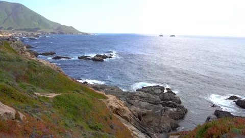 View of the ocean and cape with rocks in California. Top view 스톡 동영상 154354694