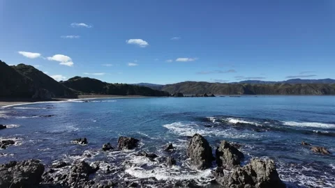 A view of the Ocean and mountains Stock Footage 281118340