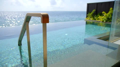 View of ocean and pool in Luxury Vacation Villa Stock Footage 247294459