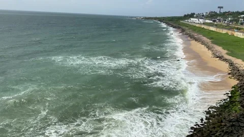 View of the ocean and sand beach from above Video stock 164872475