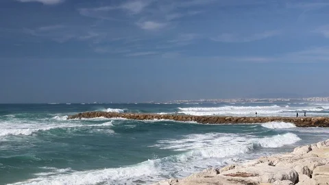 View on ocean in Costa da Caparica, Portugal Stock-Footage 107107584