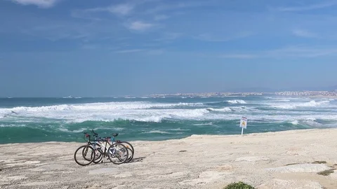 View on ocean in Costa da Caparica, Portugal Stock Footage 107107998