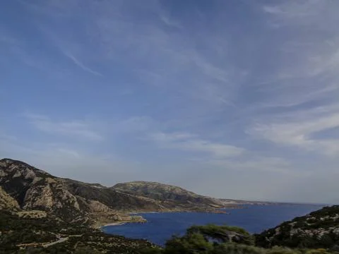 View to the ocean in greece Stock Photos