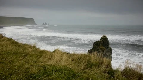 View of the Ocean at Kirkjufjara Beach Stock Footage 67762257