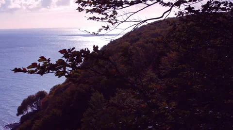 View To The Ocean From Steep Coast At Sundown Stock Footage 37605451