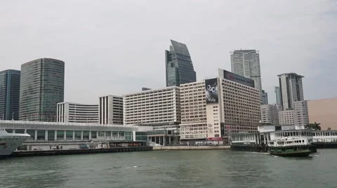 View of the Ocean Terminal and Harbour City from Victoria Strait, Hong Kong Stock Footage 50236572