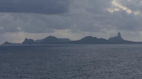 View from ocean towards Fernando de Noronha islands in Northeastern Brazil under Stock Footage 259324440