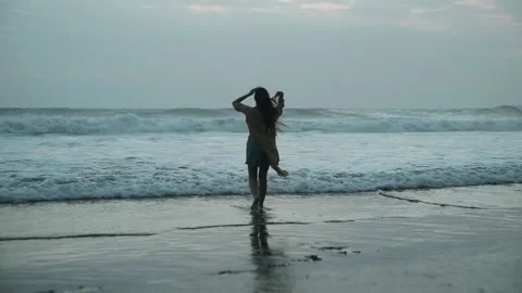 View On Ocean With Waves And Rocks And Yellow Red Amazing Sunset Stock Footage 146692009