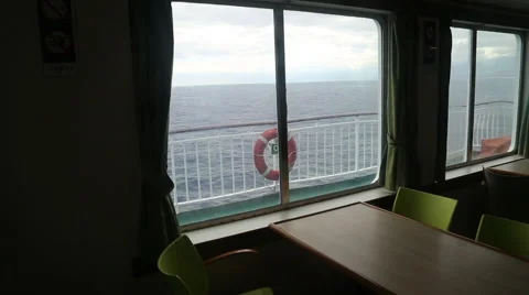 View to ocean from window of ship Stock Footage 68372861