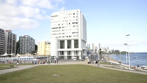 View of the Oceania Building at Farol da Barra in the city of Salvador, Bahia Stock Footage 248929575