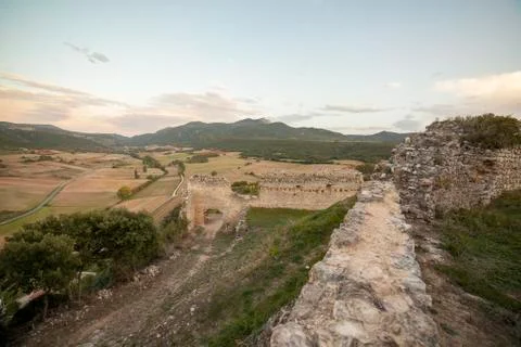 View from Ocio Castle, on de Lanos Mountain, ruins of a medieval castle Stock Photos