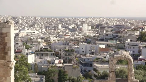 View of Odeon of Herodes Acticus ancient desert ruins in greece on a sunny Stock Footage 84250206