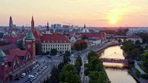 View of the Oder River. Summer scene in the Europe on weekend peacefull evening Stock Footage 231461768