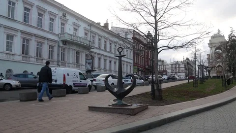 View of the Odessa Opera and Ballet Theater and Lanzheronovskaya Street. Stock Footage 73701409
