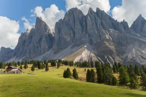 View on the Odle mount in a cloudy day - Val di Funes, Dolomites Stock Photos