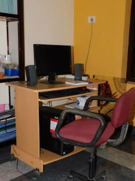 View of an office interior with electronics and other objects Stock Photos