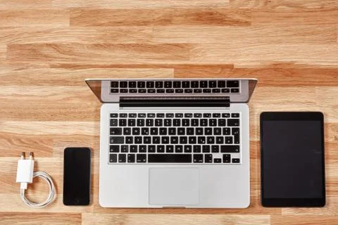 View of office table from above with order Stock Photos