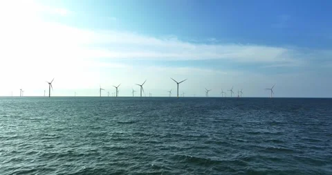 View of the Offshore wind power systems off the western coast of Taiwan. Offs Video stock 246774916