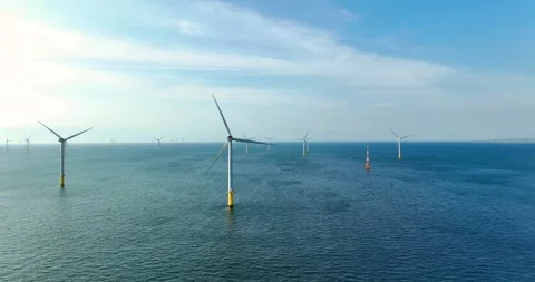 View of the Offshore wind power systems off the western coast of Taiwan. Offs Video stock 246774971