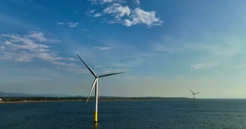View of the Offshore wind power systems off the western coast of Taiwan. Offs Video stock 246775057