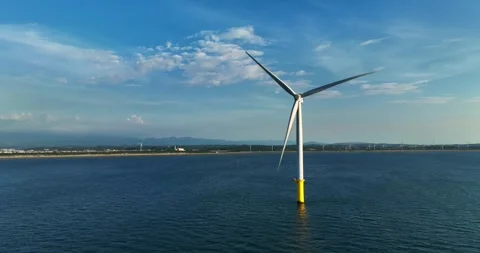 View of the Offshore wind power systems off the western coast of Taiwan. Offs Video stock 246775058